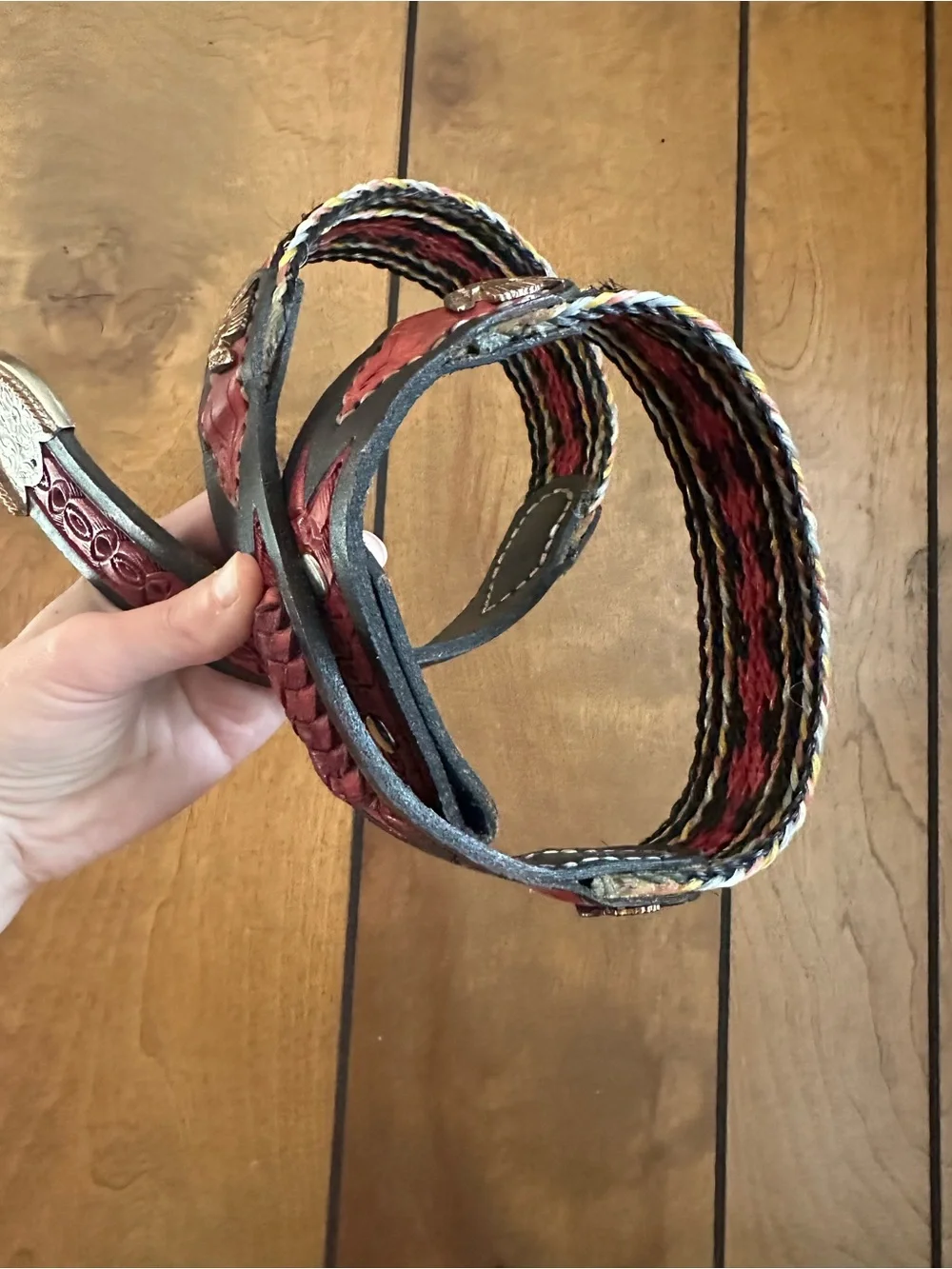 Vintage Woven Horsehair Leather Thunder Bird Accent Belt